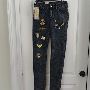 Rebel Love Embroidered Black Jeans NWT